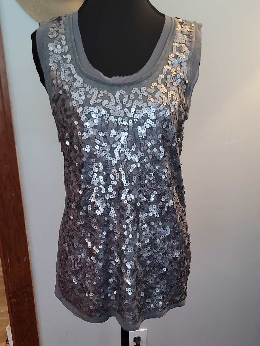 Loft Ann Taylor Silver Sequin Tank Top - Sleeveless Evening Shell size xsmall